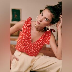 Sézane Lara Blouse in Red Floral